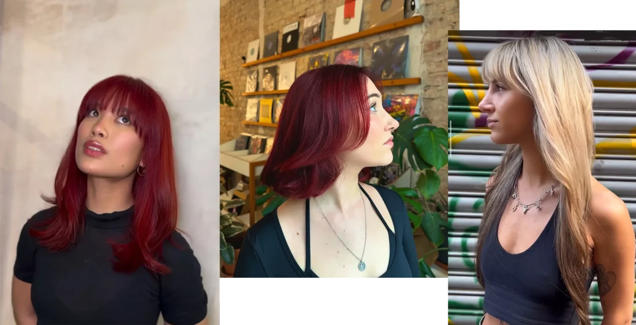 burgundy red and blonde layered hair colour at ESHK